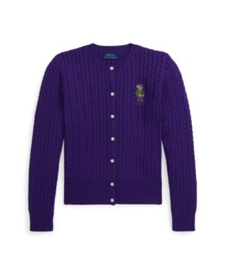 Polo Ralph Lauren Big Girls Polo Bear Mini Cable Cotton Cardigan