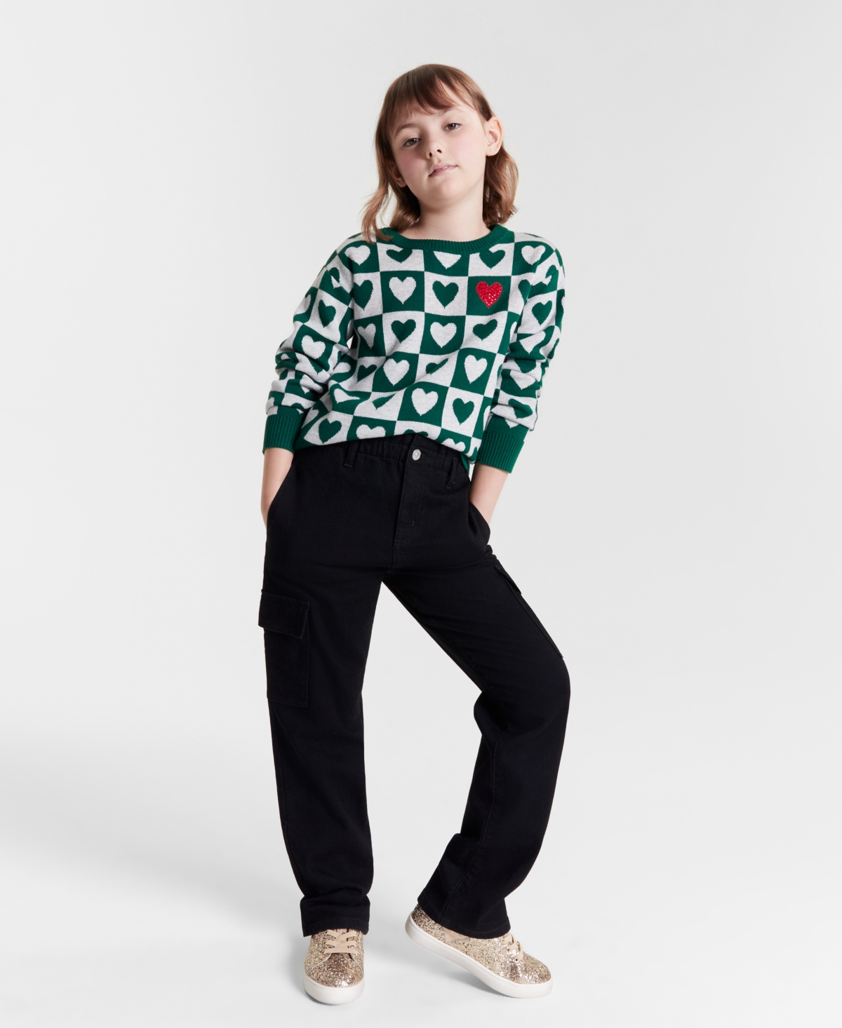 Epic Threads Little & Big Girls Checkerboard Heart Sweater, Created For Macy's In Ocean Trop