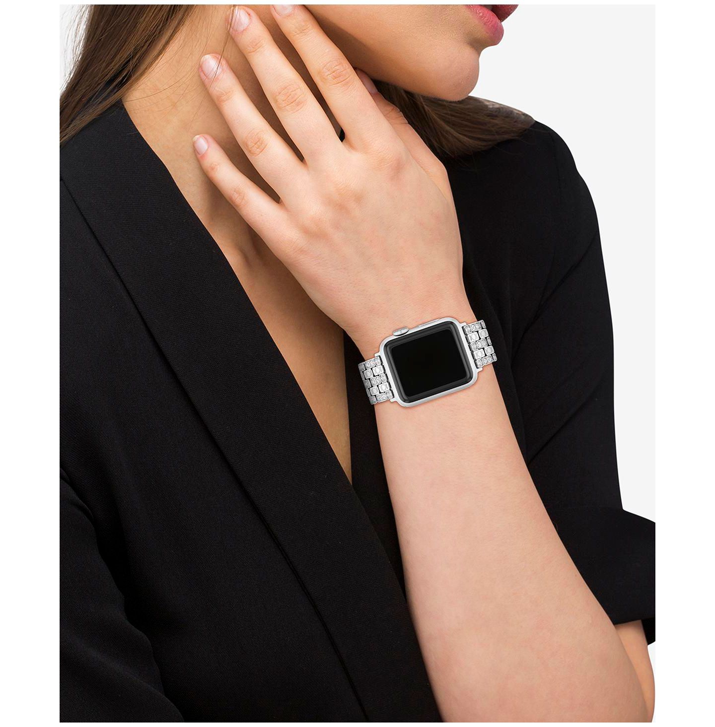 Женские ремешки для часов COACH Silver Stainless Steel with Crystals Apple Watch Strap for 38mm, 40mm, 41mm — фото 4