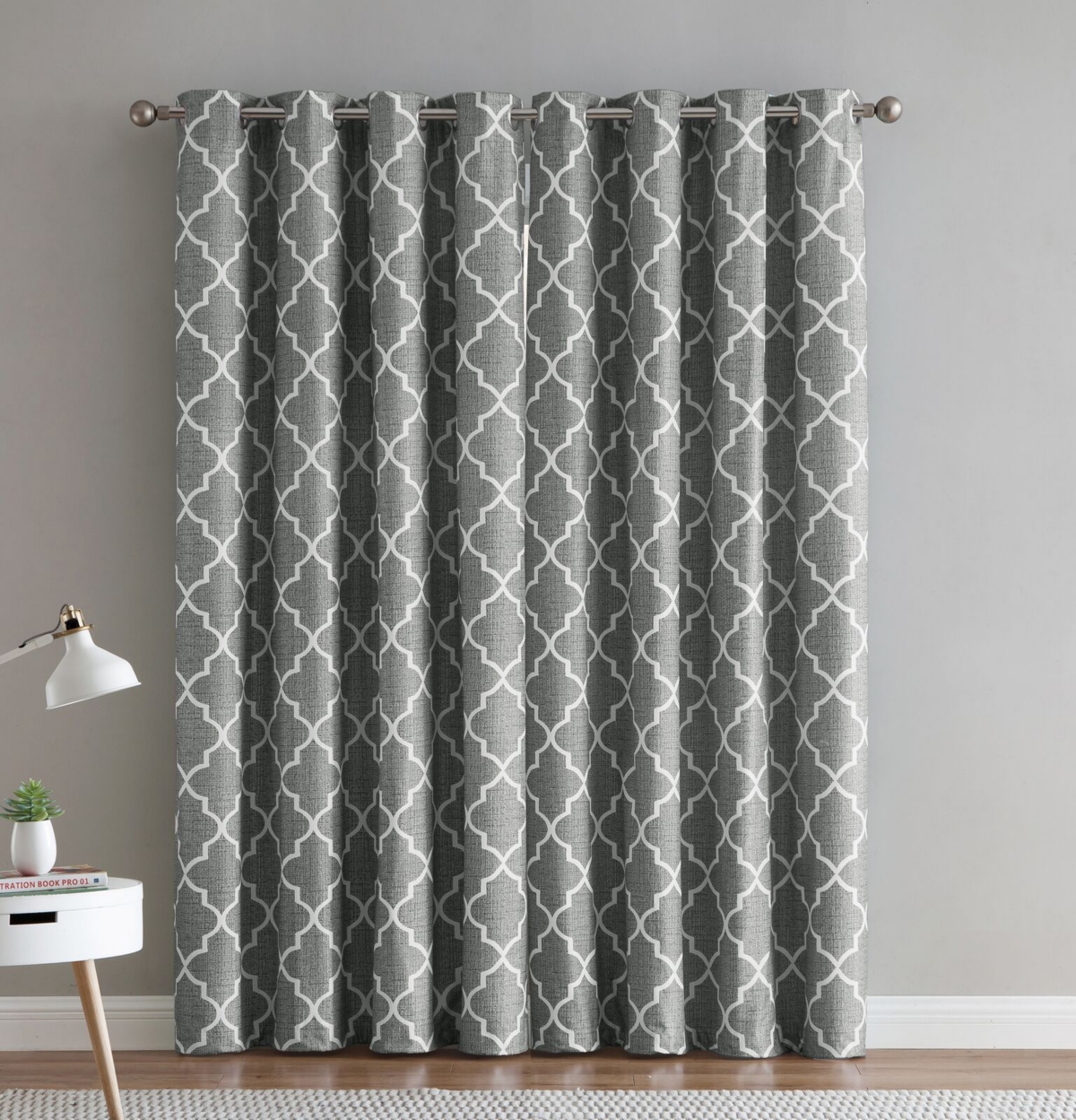 Kate Aurora 2 Piece 100% Full Blackout Trellis Grommet Top Window Curtain Panels
