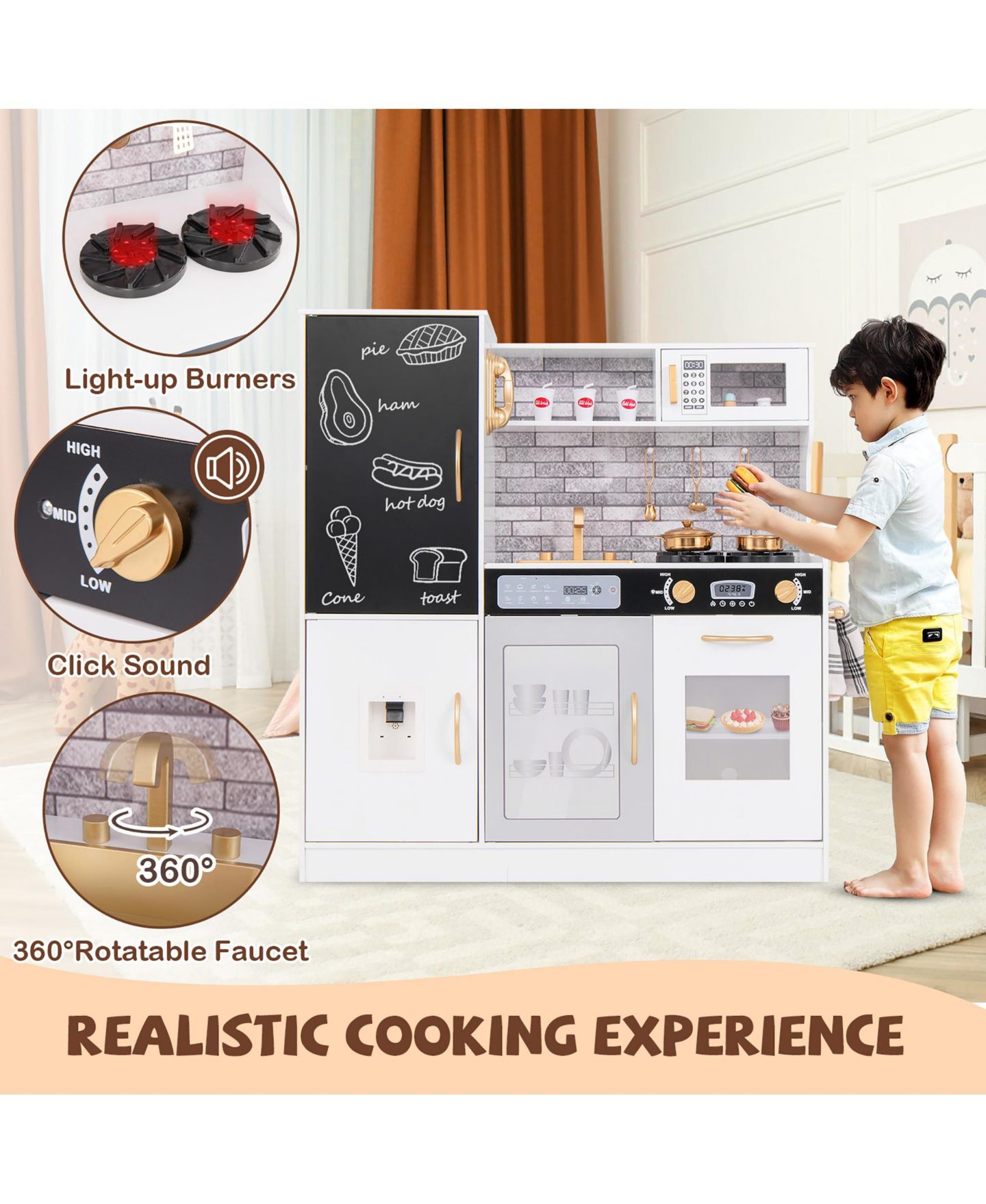 Детская игрушка Gymax Light-Up Play Kitchen, Ages 3+, цвет: Чёрный — фото 2
