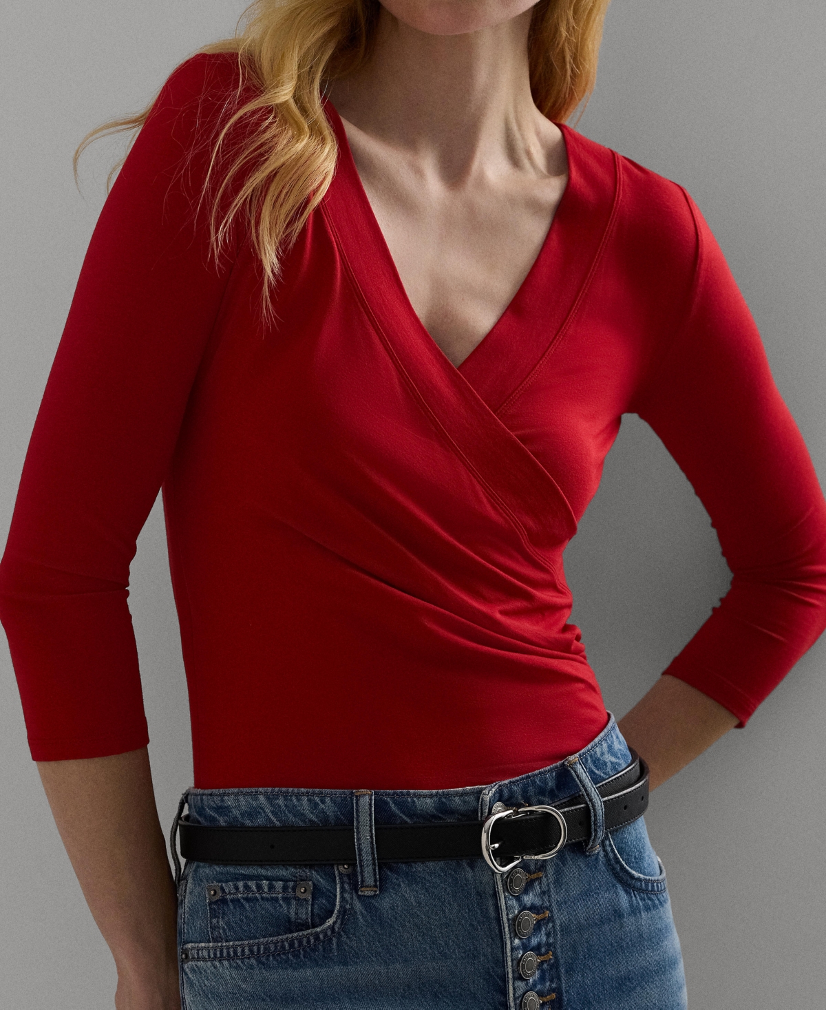 Lauren Ralph Lauren Women's Ruched Surplice Jersey Top