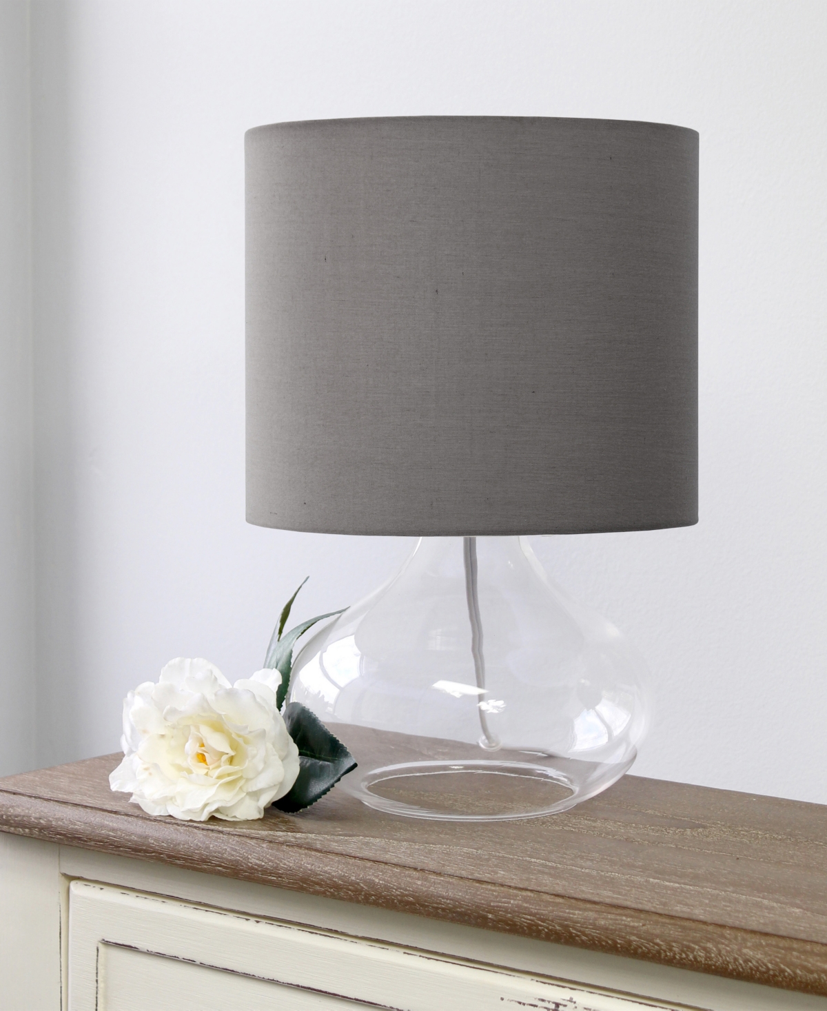 SIMPLE DESIGNS GLASS RAINDROP TABLE LAMP WITH FABRIC SHADE 