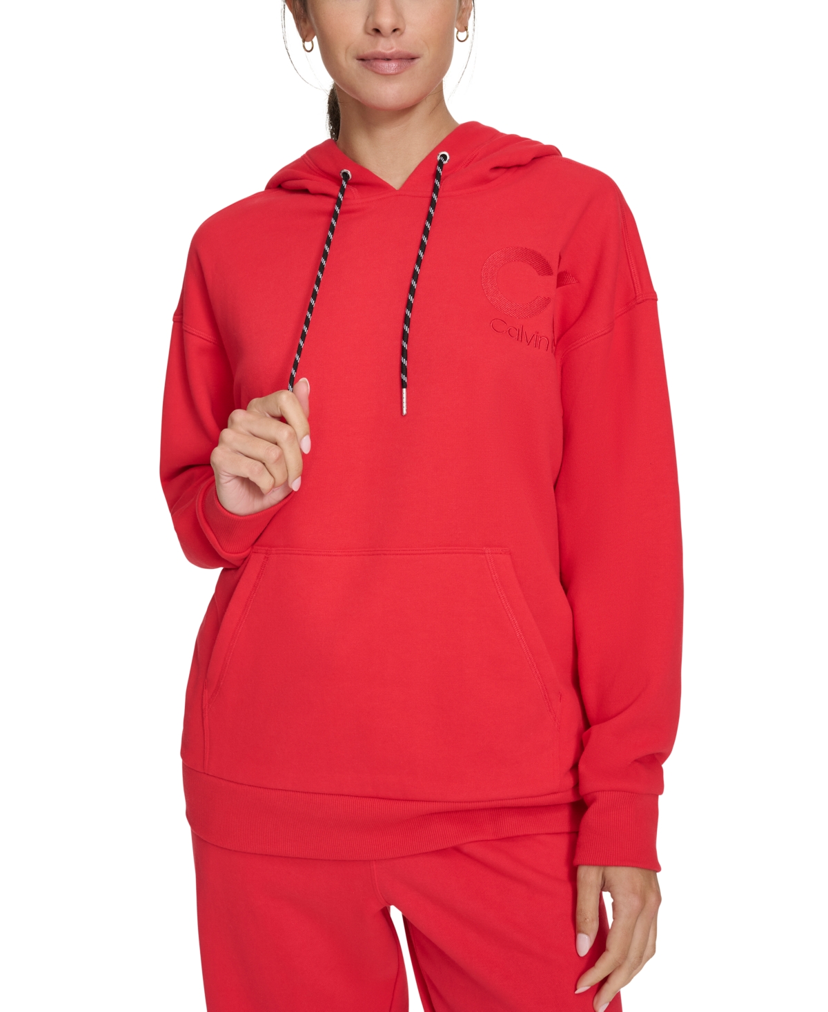 CALVIN KLEIN WOMEN'S ECO FLEECE LOGO PULLOVER HOODIE 