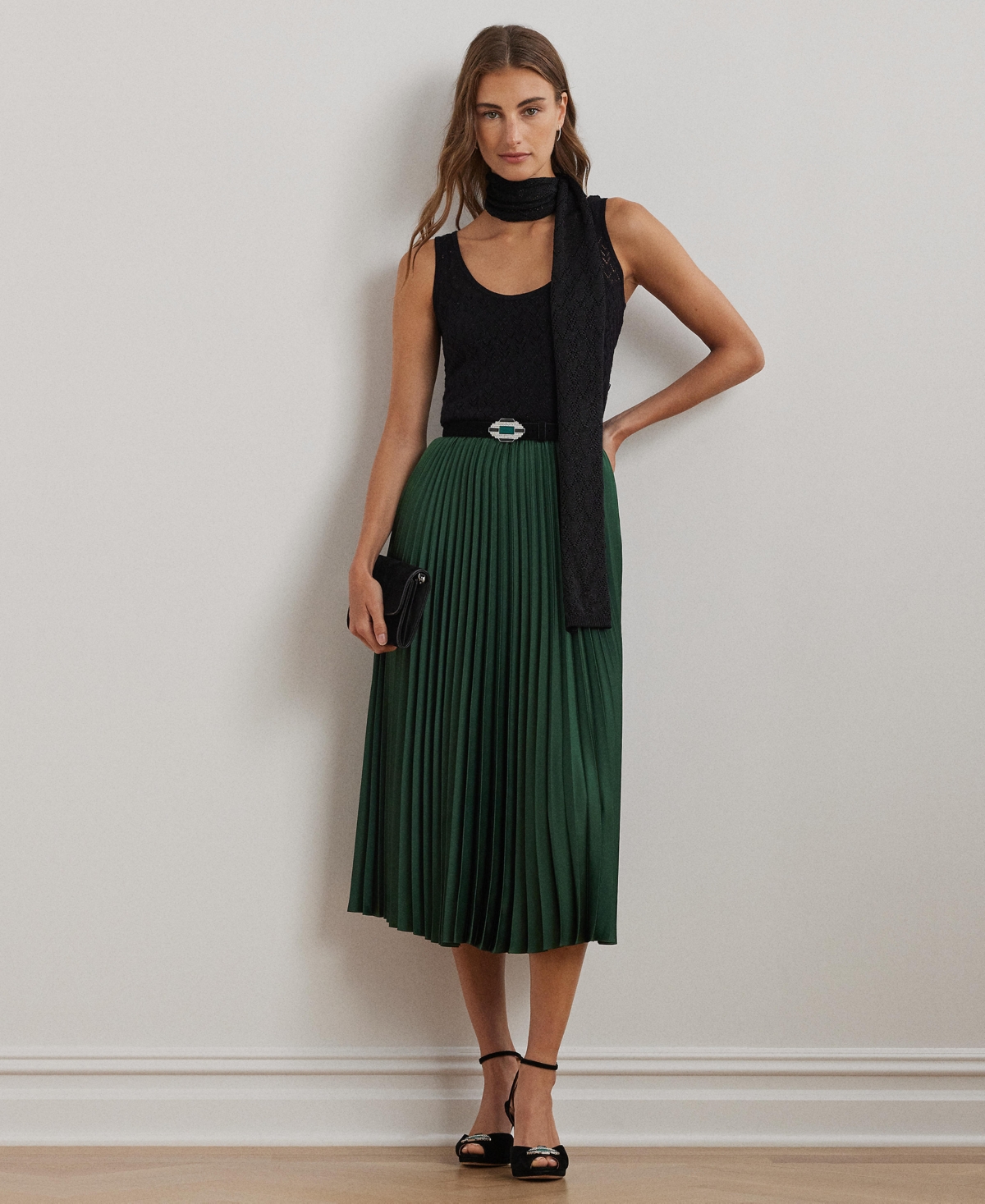 Lauren Ralph Lauren Women's Pleated Satin Charmeuse Skirt