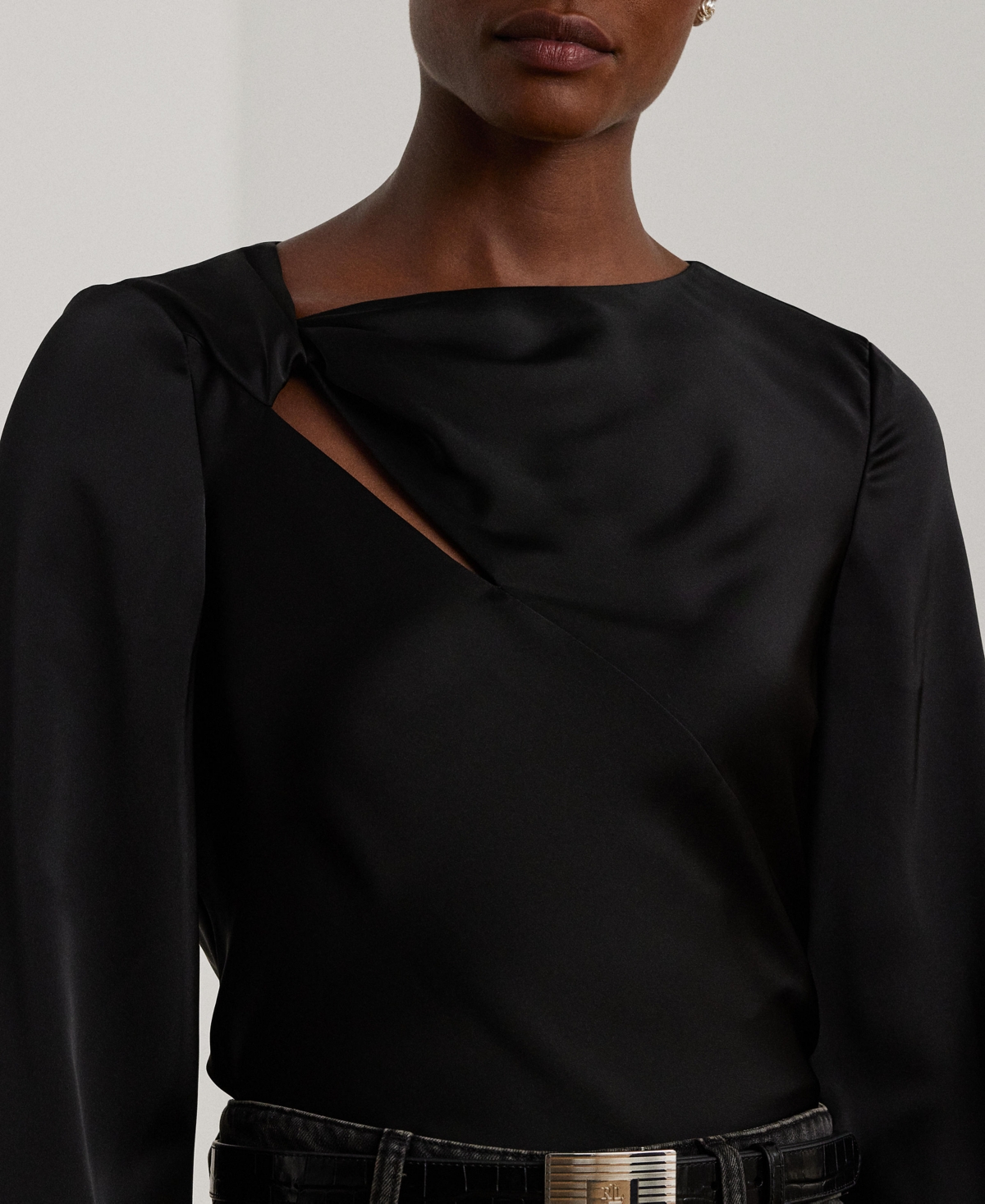 Lauren Ralph Lauren Women's Cutout Satin Charmeuse Blouse