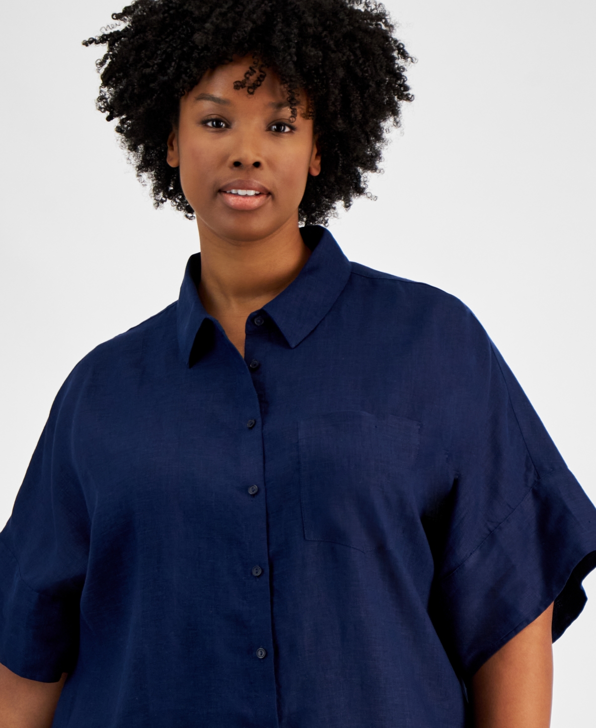 Charter Club Plus Size Linen Crocheted Inset Shirt Created for Macy s Intrepid Blue Smart Closet