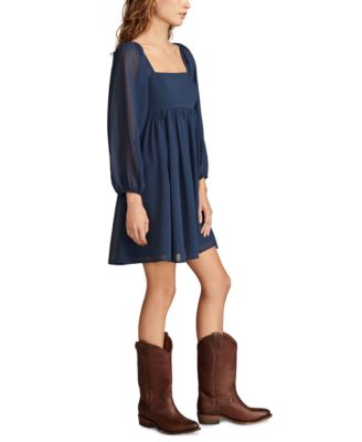 Women's Smocked-Bodice Sheer-Sleeve Mini Dress