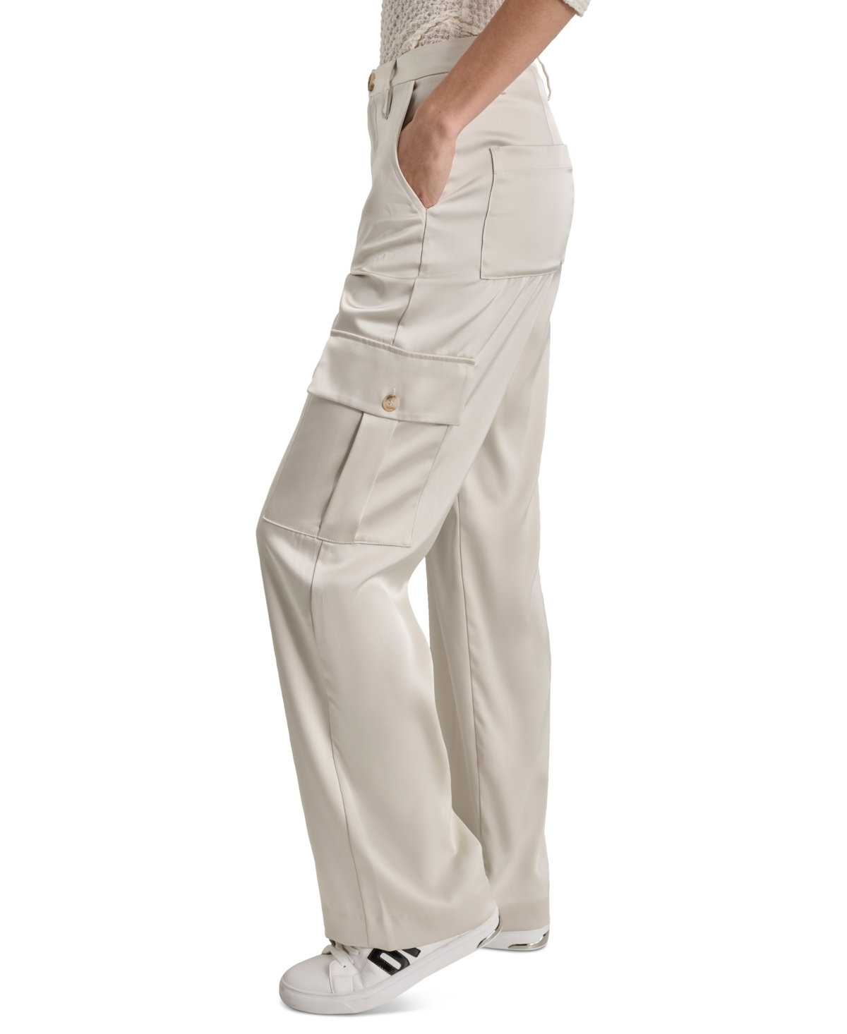 Dkny Jeans Women's Stretch Satin Cargo Wide-leg Pants In D5k - Lt City Khaki