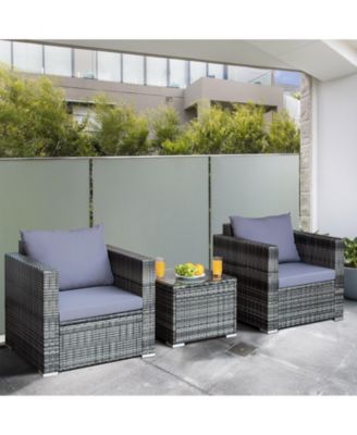 3 Pieces Patio Rattan Furniture Bistro Sofa Set with Cushioned