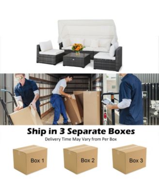 6 Pieces Patio Rattan Furniture Set with Retractable Canopy