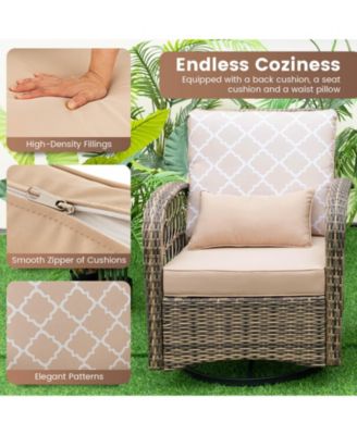 3 Pieces Outdoor Wicker Conversation Set with Tempered Glass Coffee Table