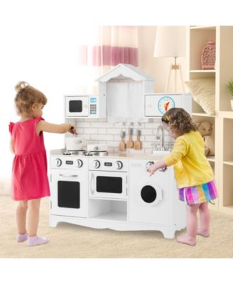 Wooden Kids Kitchen Pretend Play Toys with Washing Machine