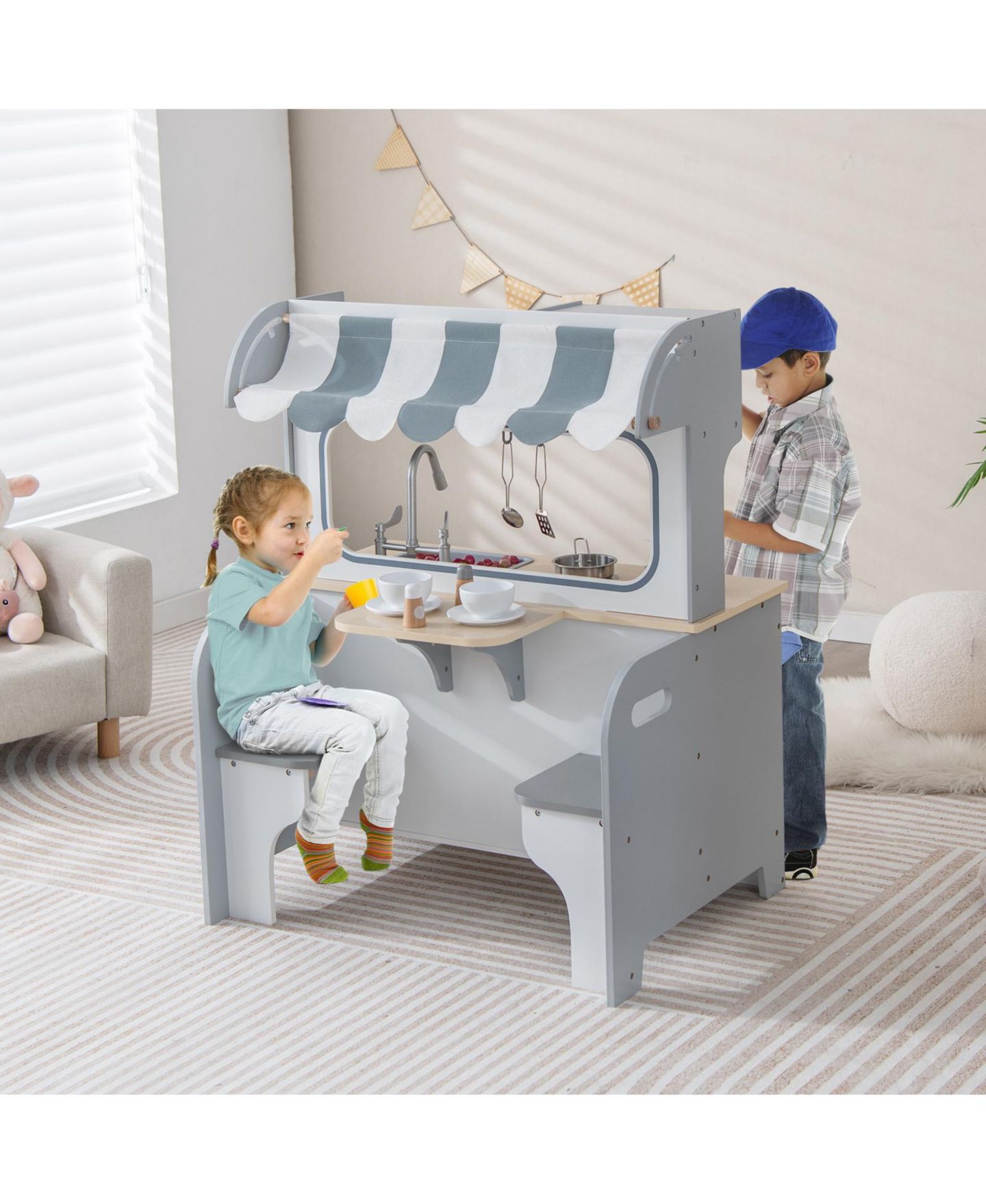 Детский игровой набор SUGIFT Double-Sided 2-Seat Cafe Kids Kitchen Playset, Ages 3+ — фото 9