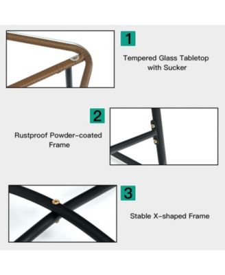 3 Pieces Patio Rattan Bistro Set with Cushions and Glass Table