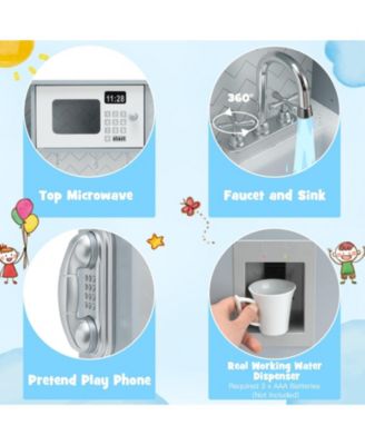 Wooden Kitchen Pretend Play Toy for Kids with Realistic Light and Sound