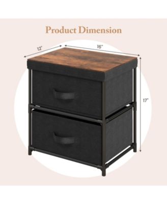 2-Drawer Nightstand with Removable Fabric Bins and Pull Handles-Black