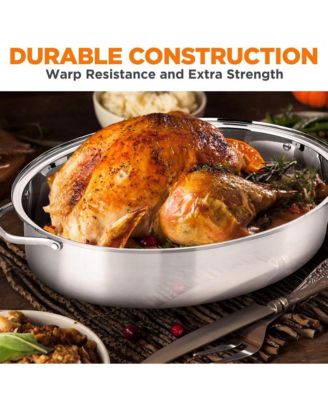 Oval Roasting Pan / Roaster with Polished Rack and Stainless Steel Lid