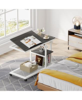 Height Adjustable C Table with Wheels, Mobile Couch Snack Side Table, Sofa Bedside Laptop Stand C Shaped TV Tray