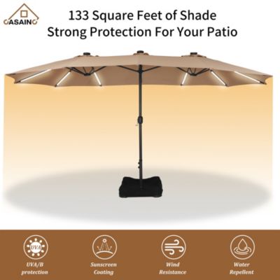 Outdoor Double-Sided Rectangular LED Light Market Umbrella With Base and Cover