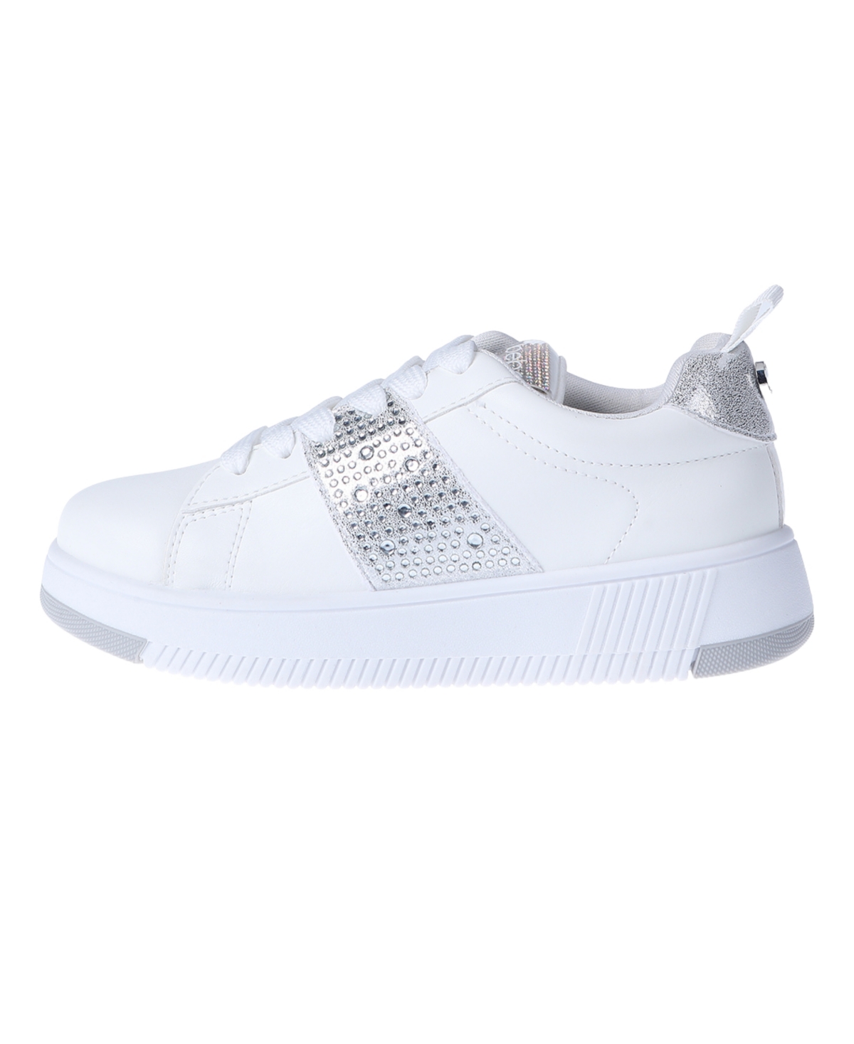 Bebe Little And Big Girls Court Low Top Rhinestones Sneaker In Silver