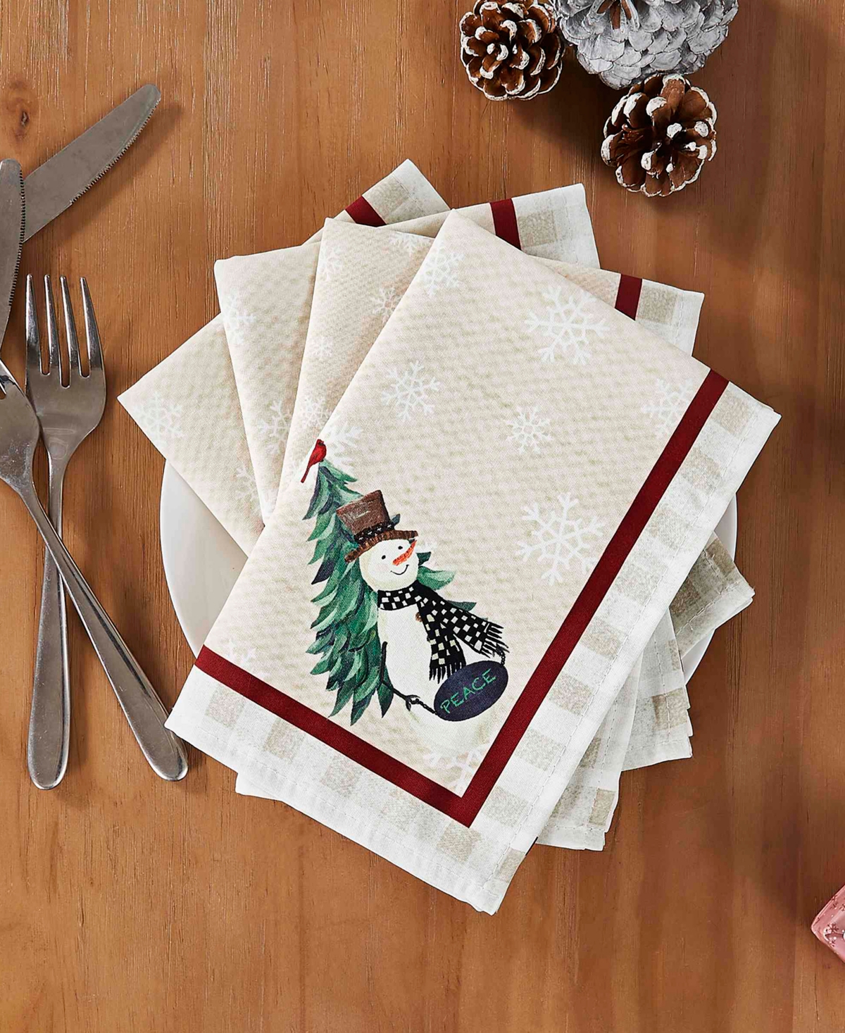 Avanti Country Snowman Polyester 4 Piece Napkins, 18" X 18" In Multi Color