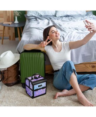 Makeup Train Case Cosmetic Organizer w/ Mirror Mermaid Purple Artist