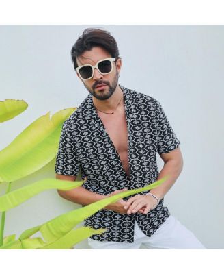 Men's Obsidian Black Embroidered Geometric Shirt