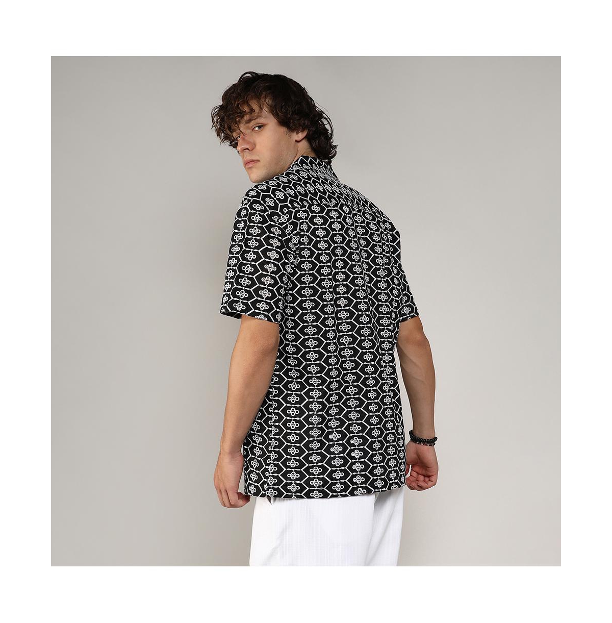 Campus Sutra Men's ObsidianEmbroidered Geometric Shirt - Black