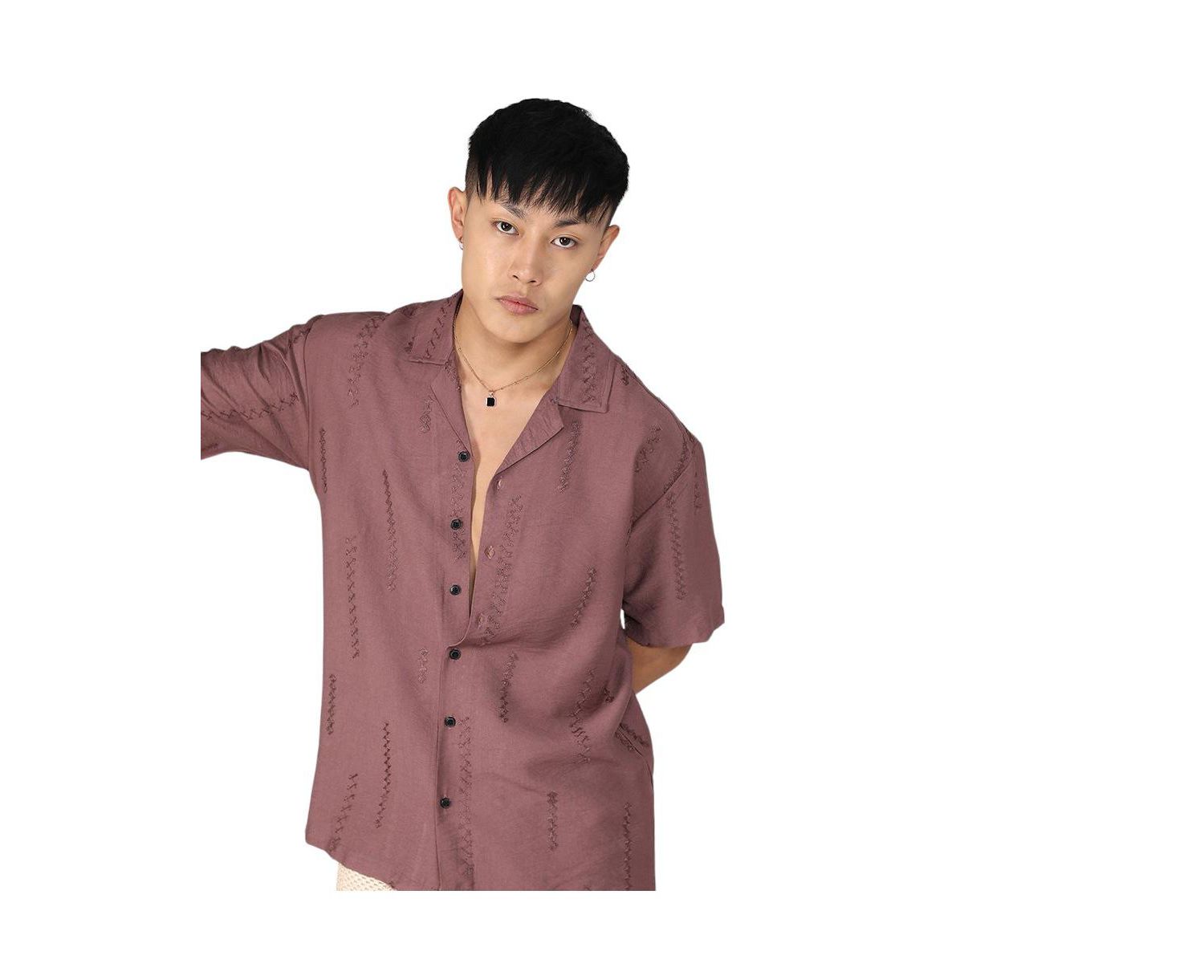 Men's Mocha Brown Embroidered Twist Shirt