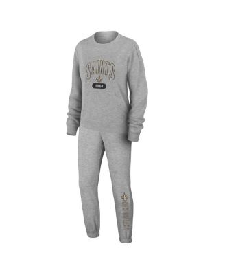 Women's Heather Gray New Orleans Saints Knit Long Sleeve Tri-Blend T-Shirt & Pants Sleep Set