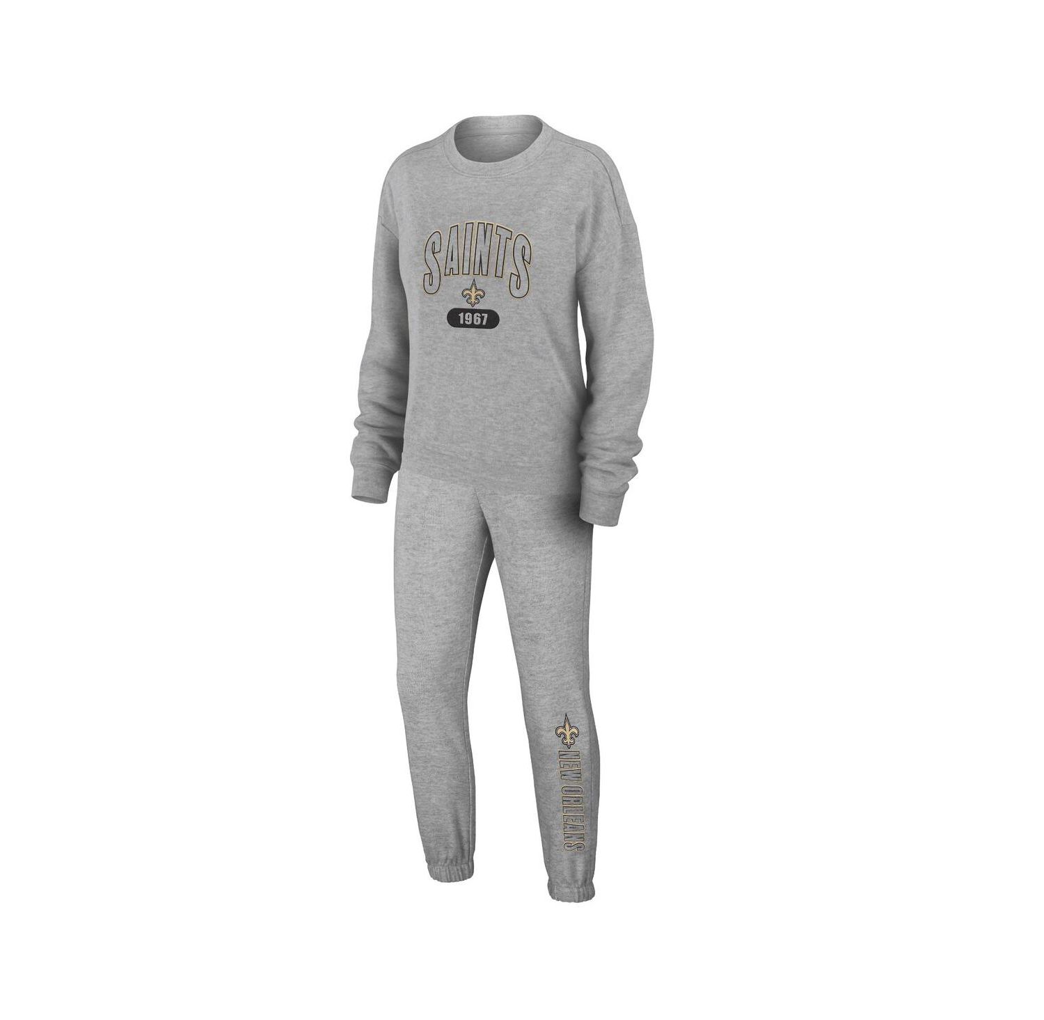 Women's Heather Gray New Orleans Saints Knit Long Sleeve Tri-Blend T-Shirt & Pants Sleep Set