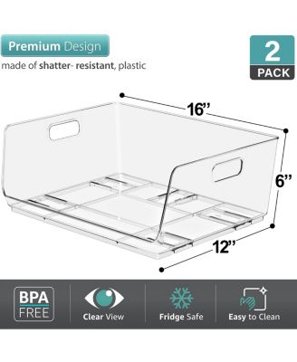 Stackable Storage Bins Open Front - Clear Stackable Storage Bins - Pantry Bins for Storage and Organization - Acrylic Stackable Bins for Kitchen - Clear Pantry Organizer Bins (Large 2 Pack)