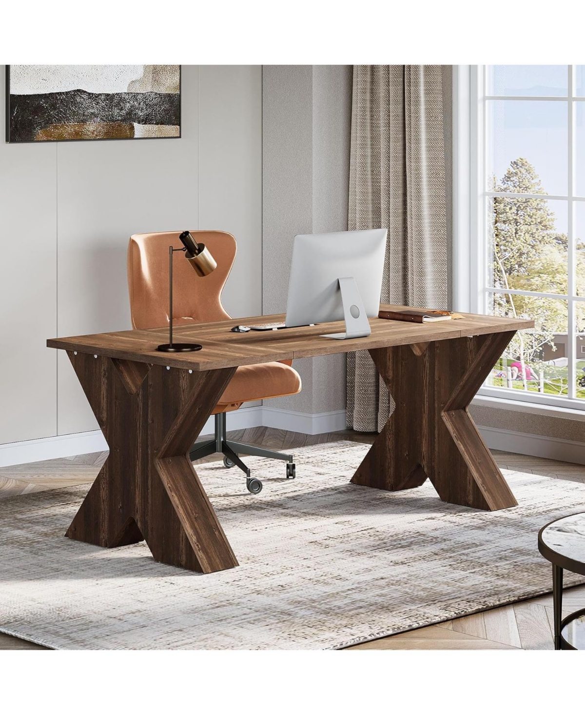 Tribesigns 63-Inch Executive Desk, Office Computer Desk with X-Shaped Thickend Wood Pedestal Base, Modern Simple Workstation Writing Table Confe