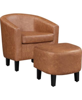 Contemporary Faux Leather Club Chair and Ottoman Set