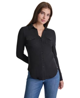 DKNY Jeans - Petite Cotton Collared Button-Front Shirt
