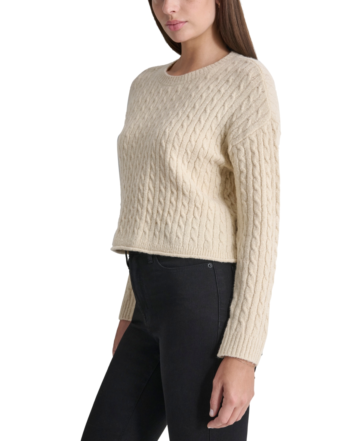 DKNY JEANS PETITE CREWNECK CABLE-KNIT SWEATER 