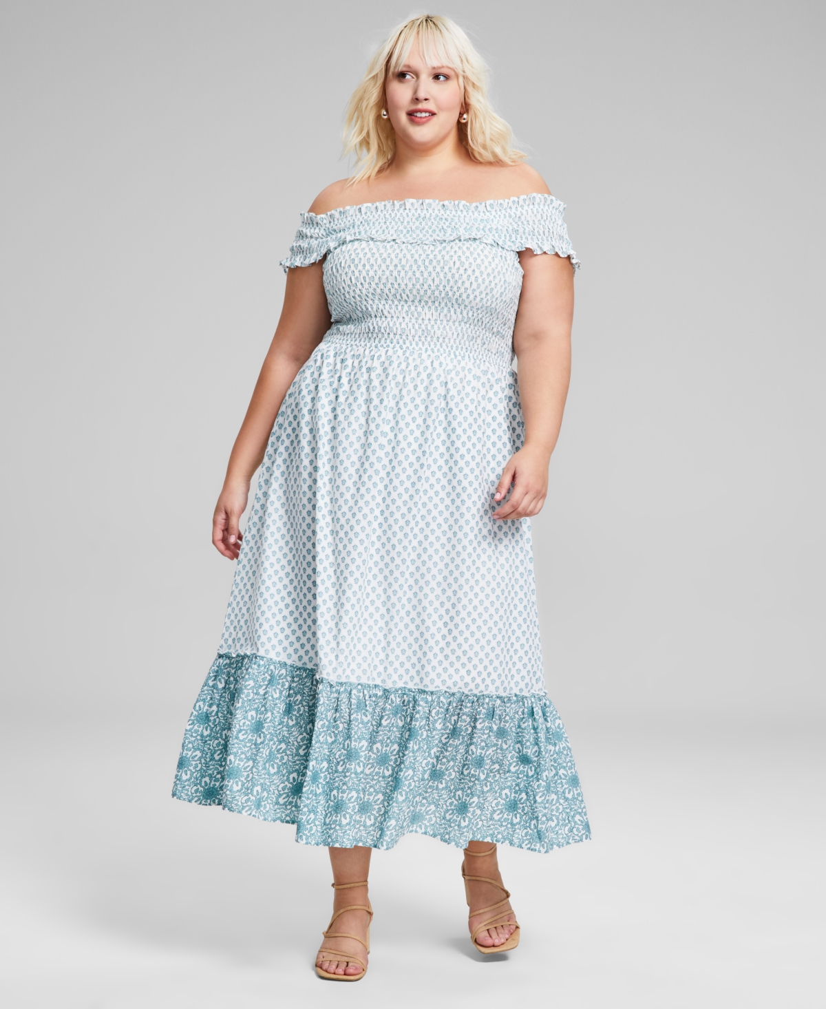AND NOW THIS TRENDY PLUS SIZE COTTON OFF-THE-SHOULDER SMOCKED DRESS, CREATED FOR MACY'S 