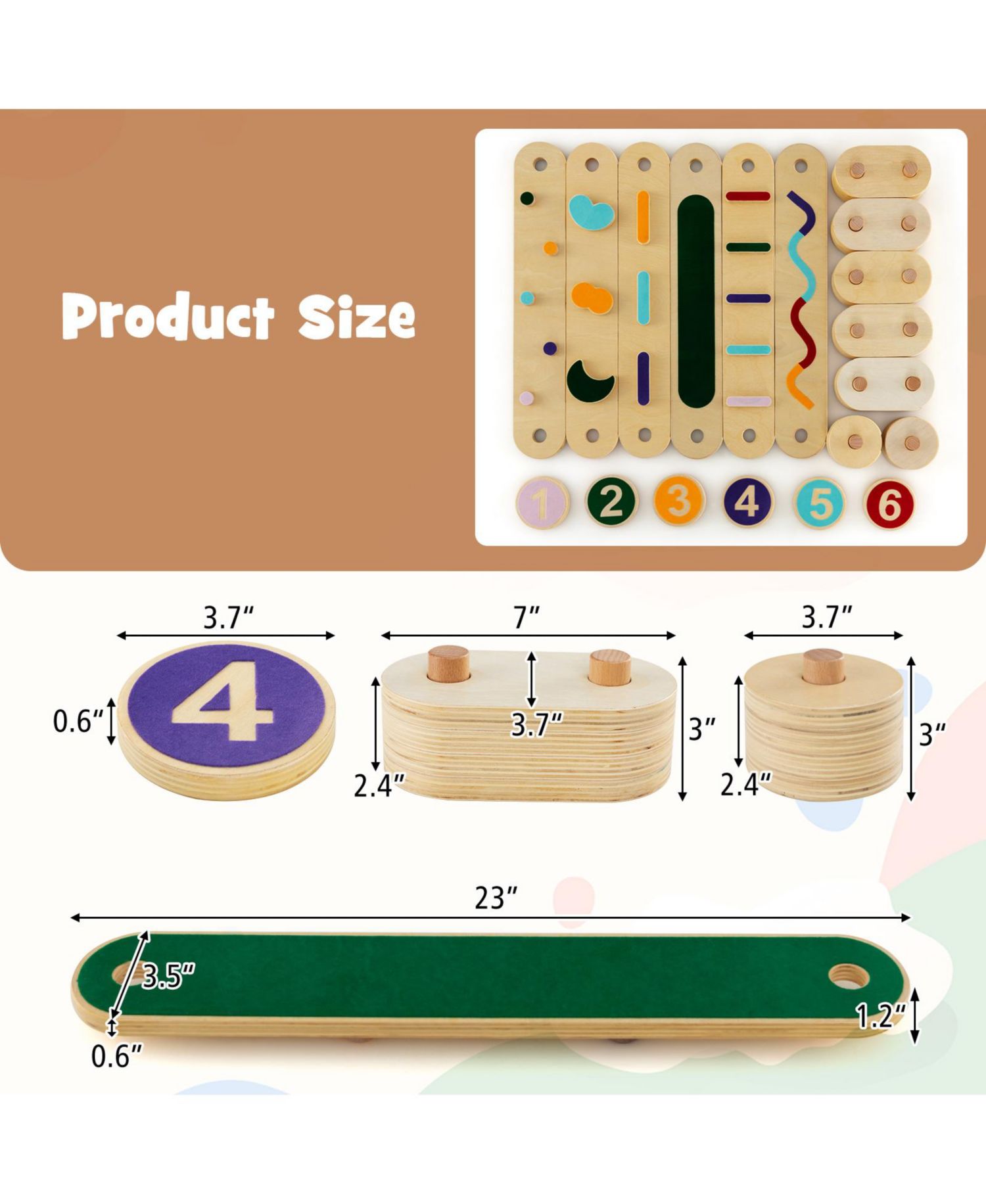 Baby Wooden Obstacle Balance Beams and Stepping Stones, 19-Piece Set