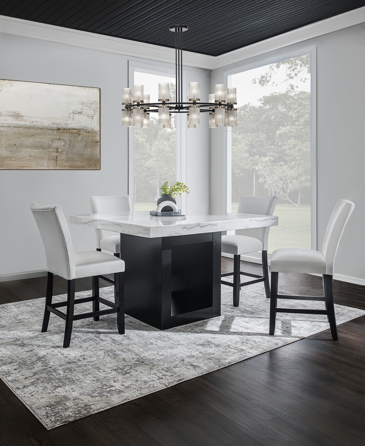 Macy's Kellet 5 Pc. Square Marble Dining Set (counter Height Table & 4 Chairs), Created For  In White