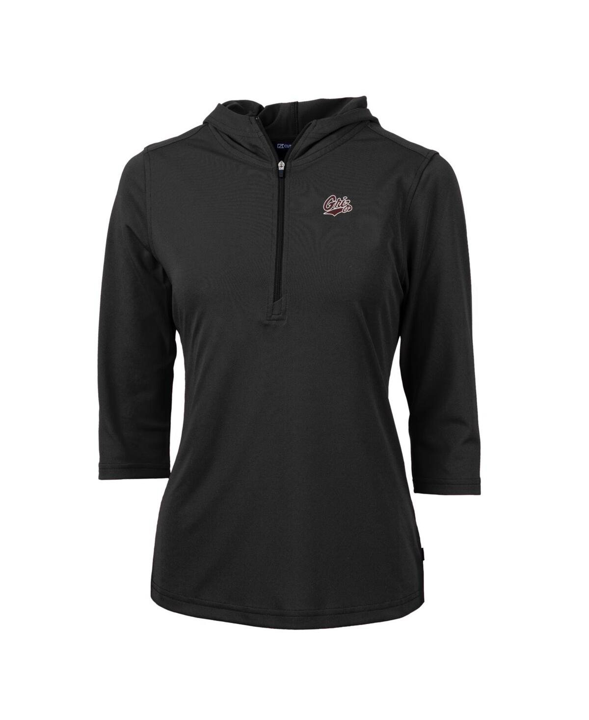 Women's Black Montana Grizzlies Virtue Eco Pique Half-Zip 3/4 Sleeve Pullover Hoodie - Black