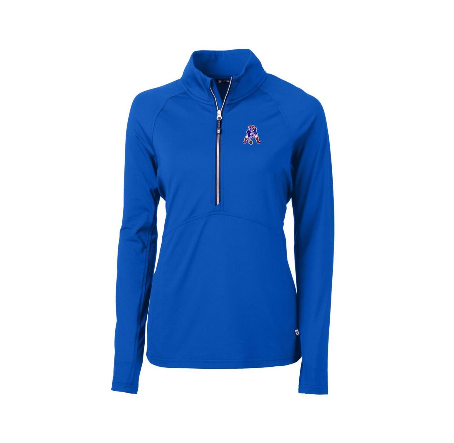 Women's Royal New England Patriots Throwback Logo Adapt Eco Knit Stretch Half-Zip Pullover Top