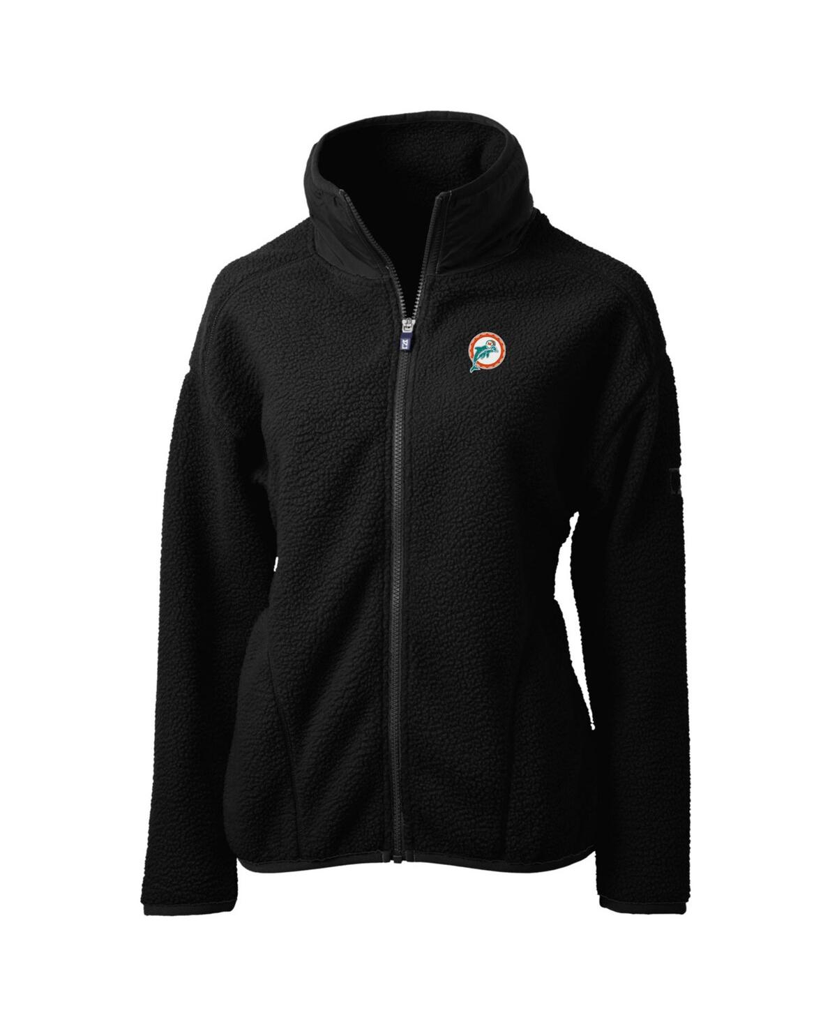 Cutter & Buck Women's Black Miami Dolphins Throwback Logo Cascade Eco Sherpa Fleece Full-zip Jacket In Black