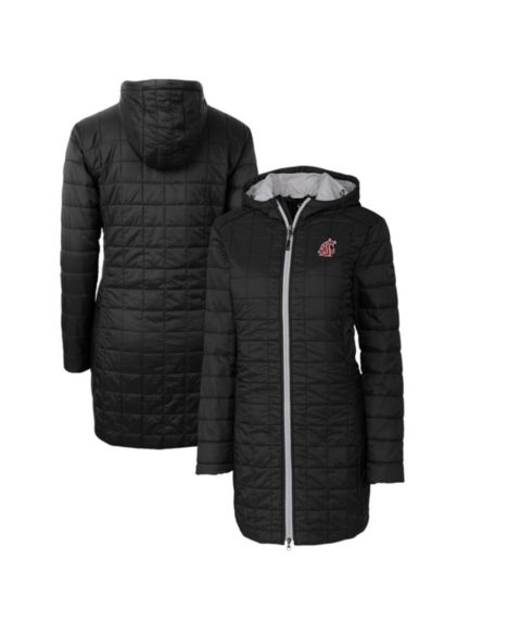 Женские куртки Cutter & Buck Women's Black Washington State Cougars Rainier PrimaLoft Eco Hooded Long Coat