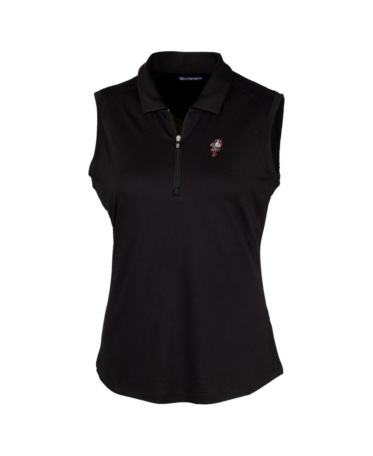 CUTTER & BUCK WOMEN'S BLACK OHIO STATE BUCKEYES FORGE STRETCH SLEEVELESS POLO 