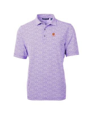 Men's Purple Clemson Tigers Alumni Logo DryTec Virtue Eco Pique Botanical Print Polo