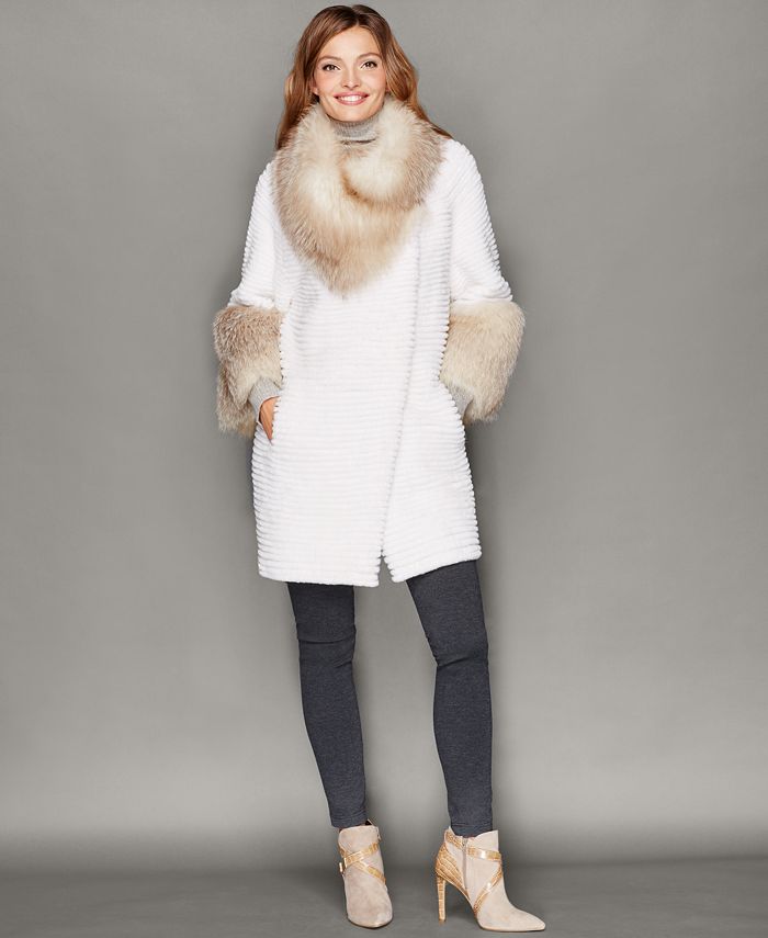 The Fur Vault Fox-Trim Beaver Fur Coat - Macy's