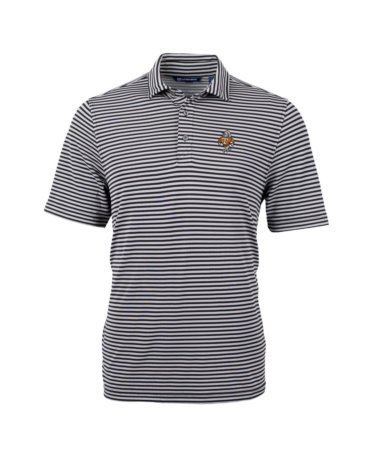 Cutter & Buck Men's Black/white Tennessee Volunteers Vault Drytec Virtue Eco Pique Stripe Polo In Black,white