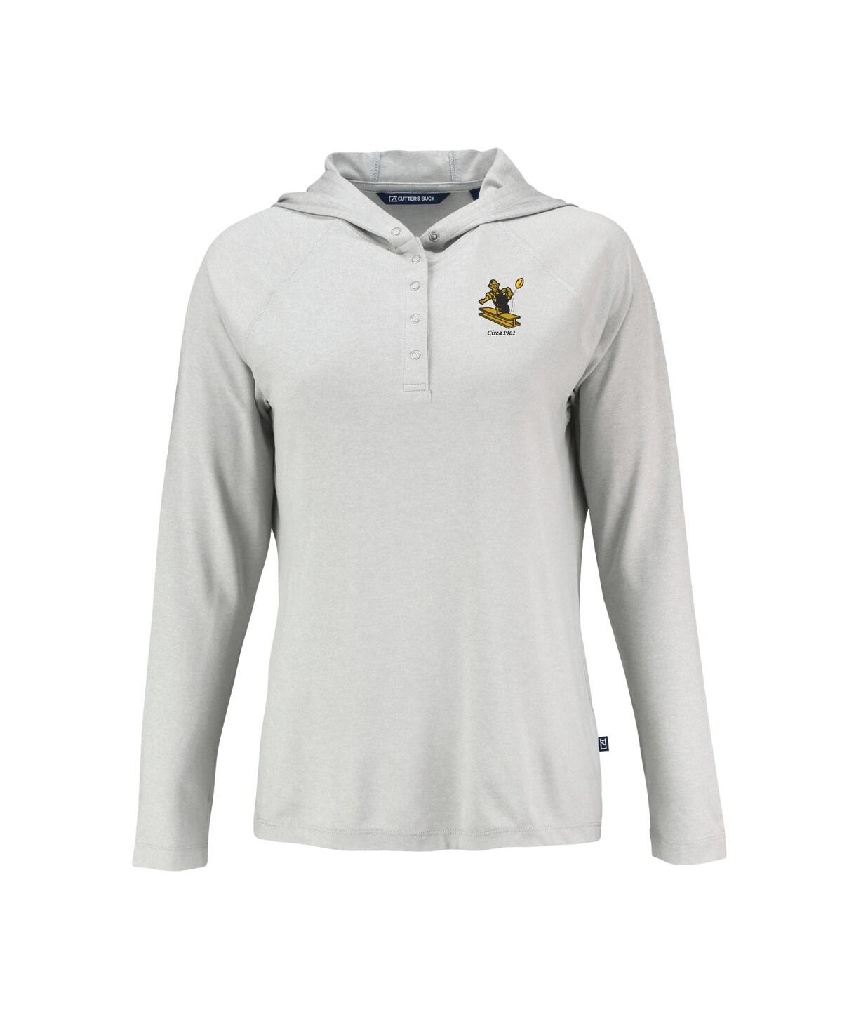 CUTTER & BUCK WOMEN'S GRAY PITTSBURGH STEELERS HISTORIC COASTLINE EPIC COMFORT ECO RAGLAN PULLOVER HOODIE