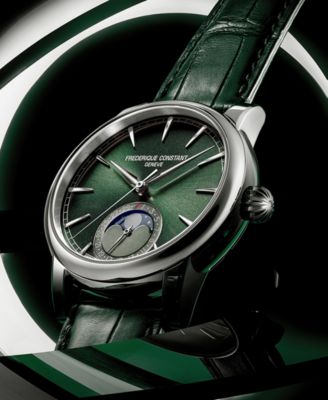 Men's Swiss Automatic Classic Moonphase Date Manufacture Green Leather Strap Watch 40mm